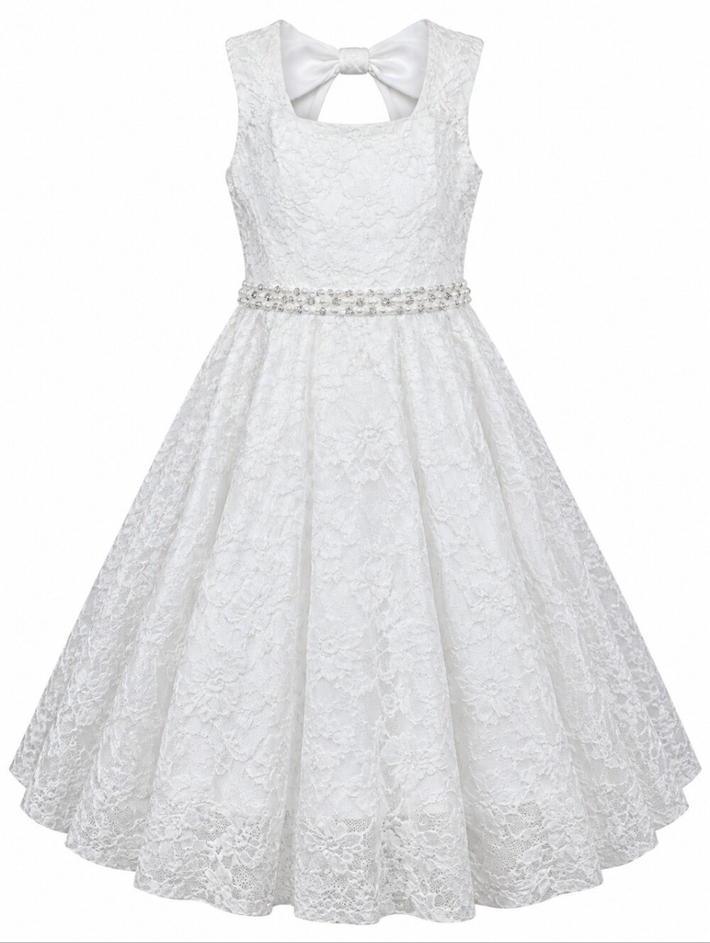 EMILY WEST | White Lace Pearl Rhinestone Communion Flower Girl Dress | 10